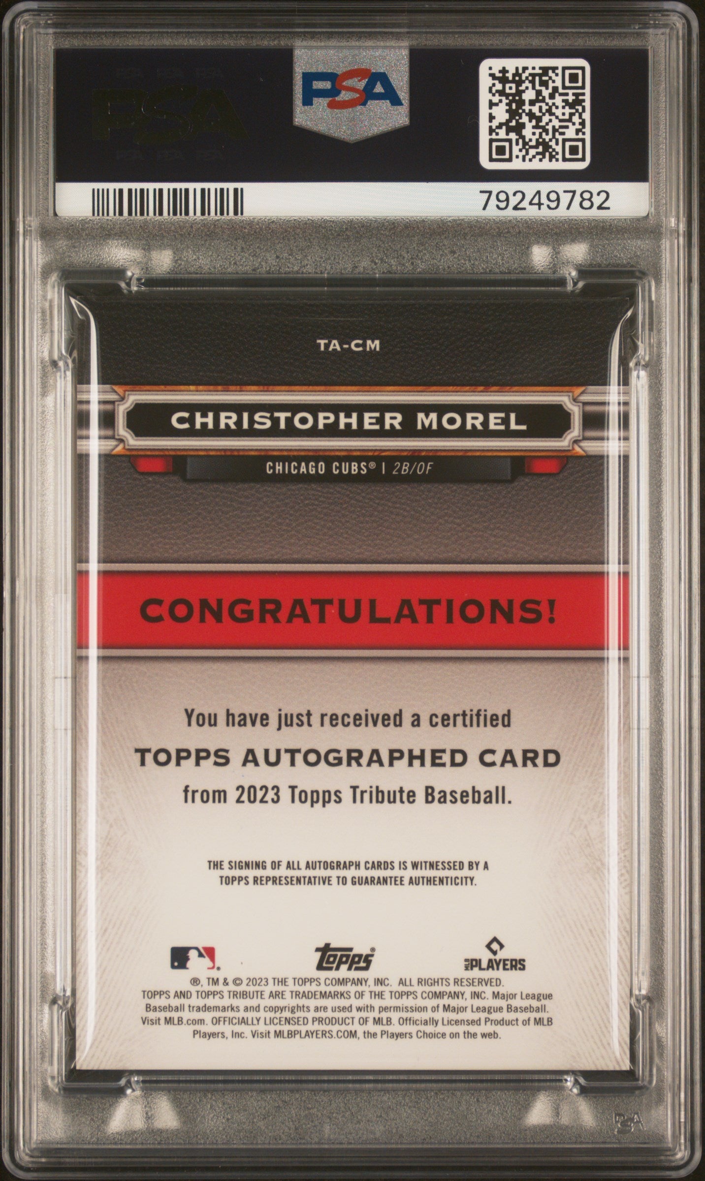 2023 Topps Tribute Tribute Auto Christopher Morel #TACM Gold /75 PSA