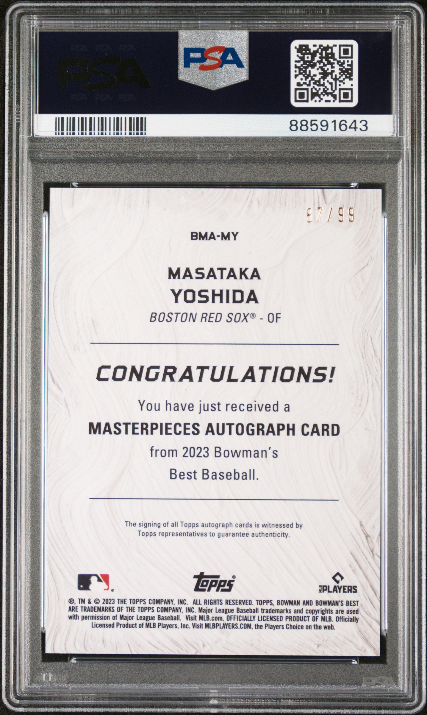 2023 Bowman's Best Bowman Masterpieces Autographs Masataka Yoshida #BMAMY PSA 10