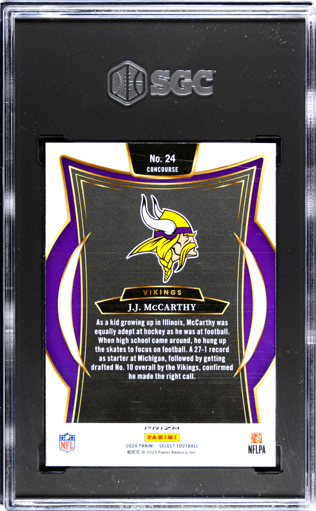 2024 Panini Select JJ Mccarthy #24 Red & Blue Shock Prizm SGC 8