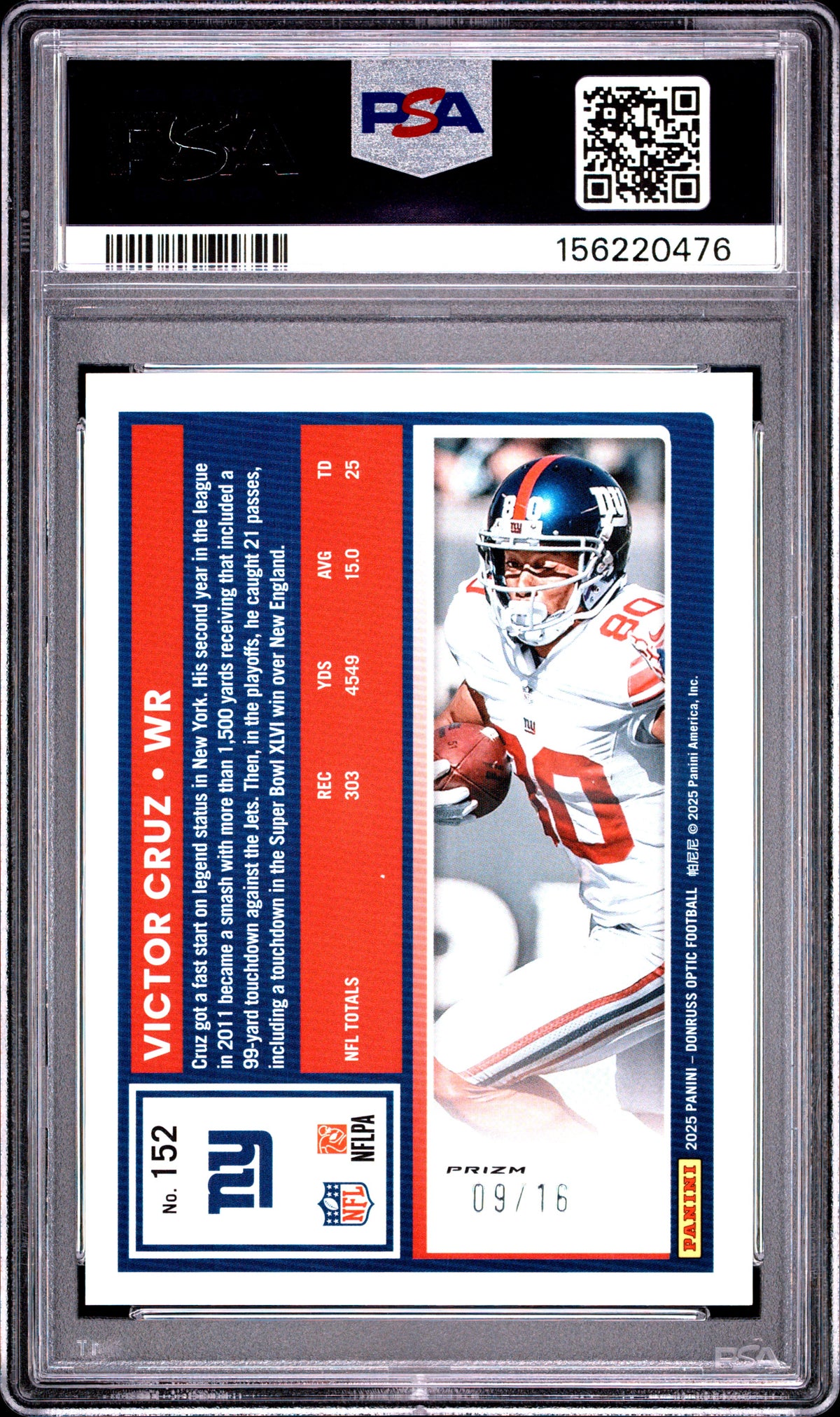 2025 Panini Donruss Optic Victor Cruz #152 Footballs PSA 10