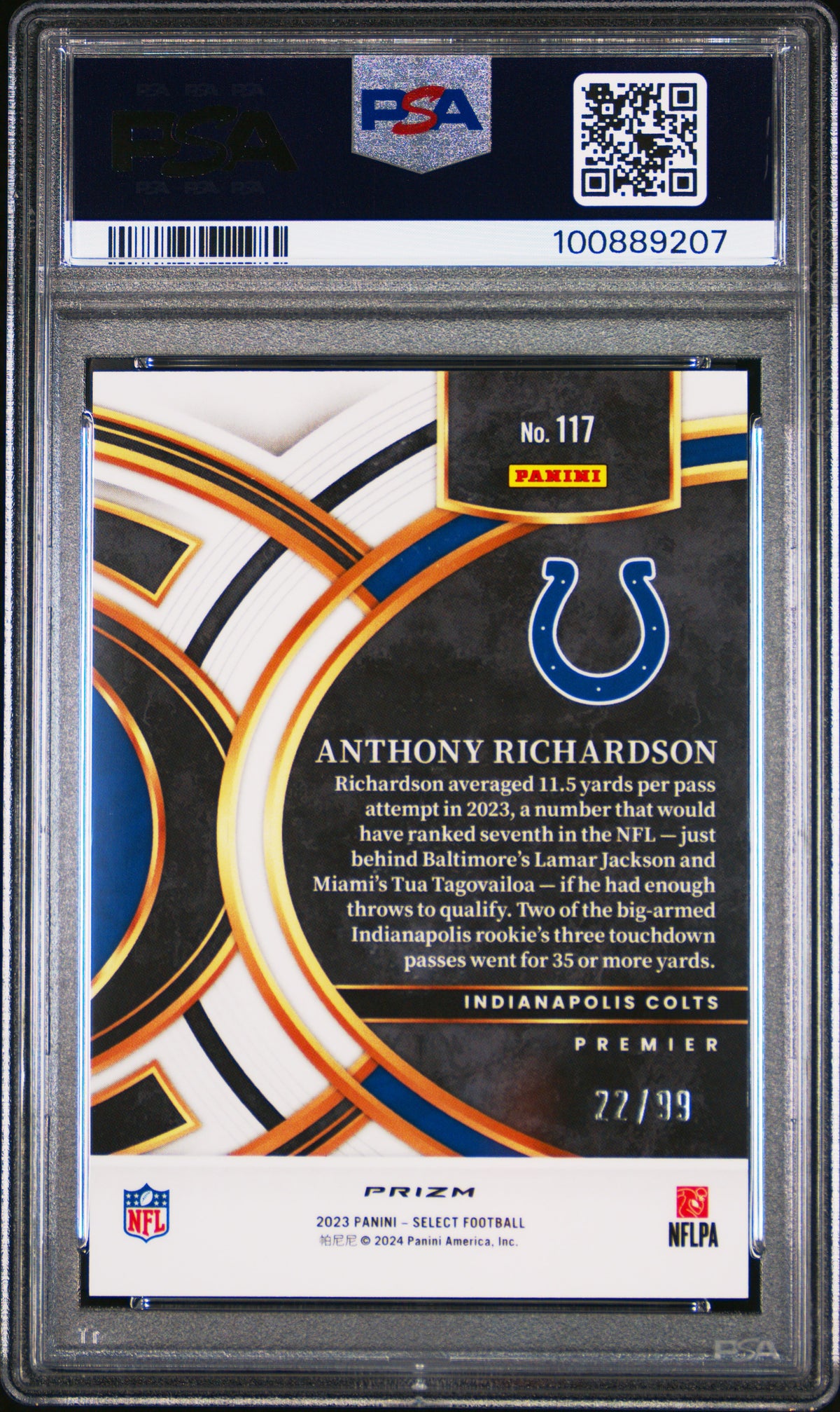 2023 Panini Select Anthony Richardson #117 Light Blue Prizm PSA 9