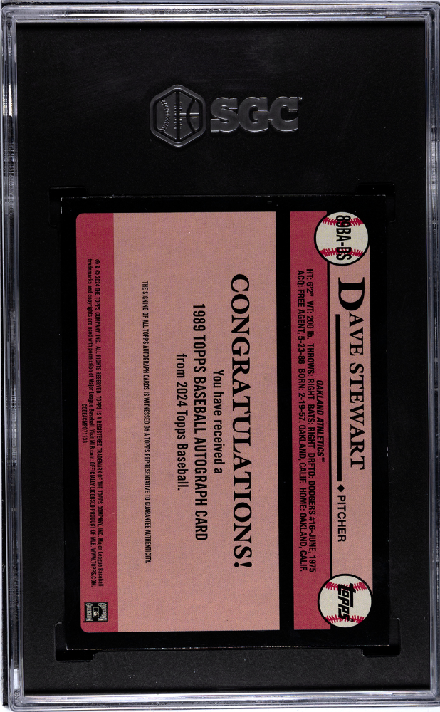 2024 Topps Dave Stewart #89BA-DS 89 Autograph SGC 8.5 Auto 10