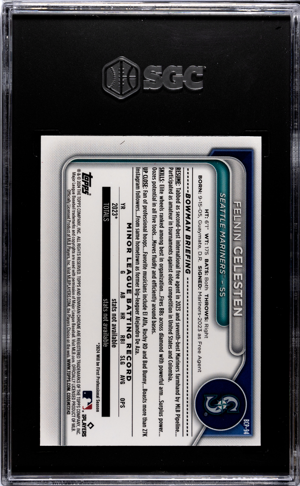 2024 Bowman Sapphire Felnin Celesten #BCP-94 Chrome Prospect SGC 10