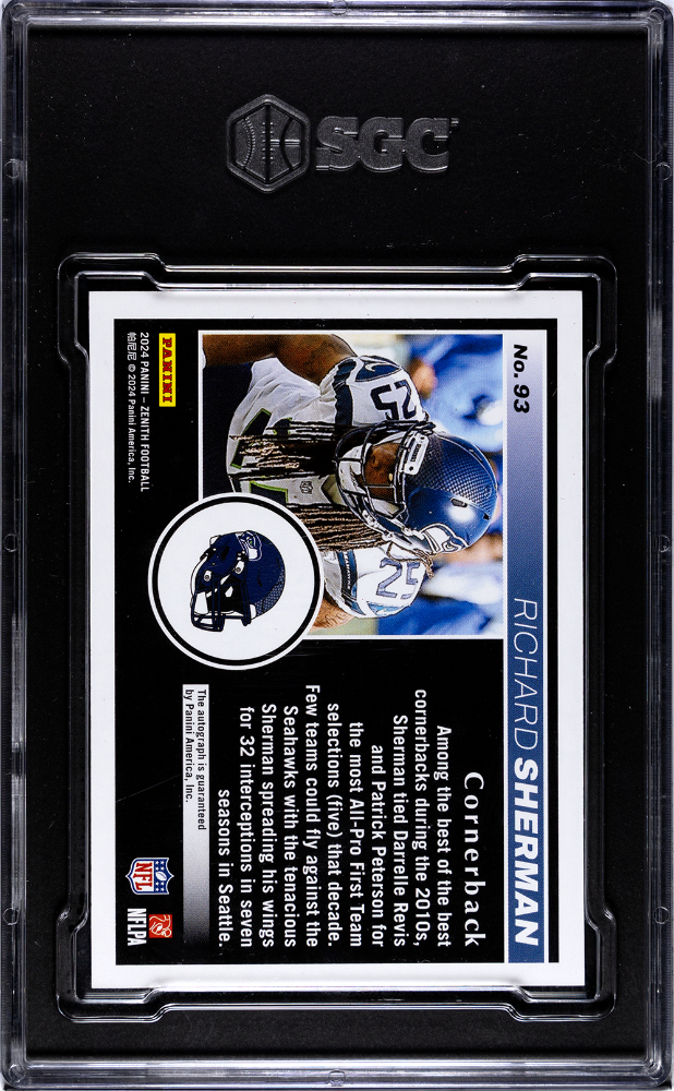 2024 Panini Zenith Richard Sherman #93 Autograph Red, Red Zone SGC 9 Auto 10