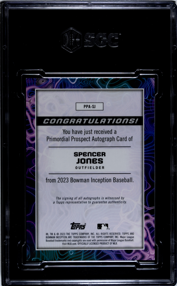 2023 Bowman Inception Spencer Jones #PPA-SJ Primordial Prospect Autograph SGC 9
