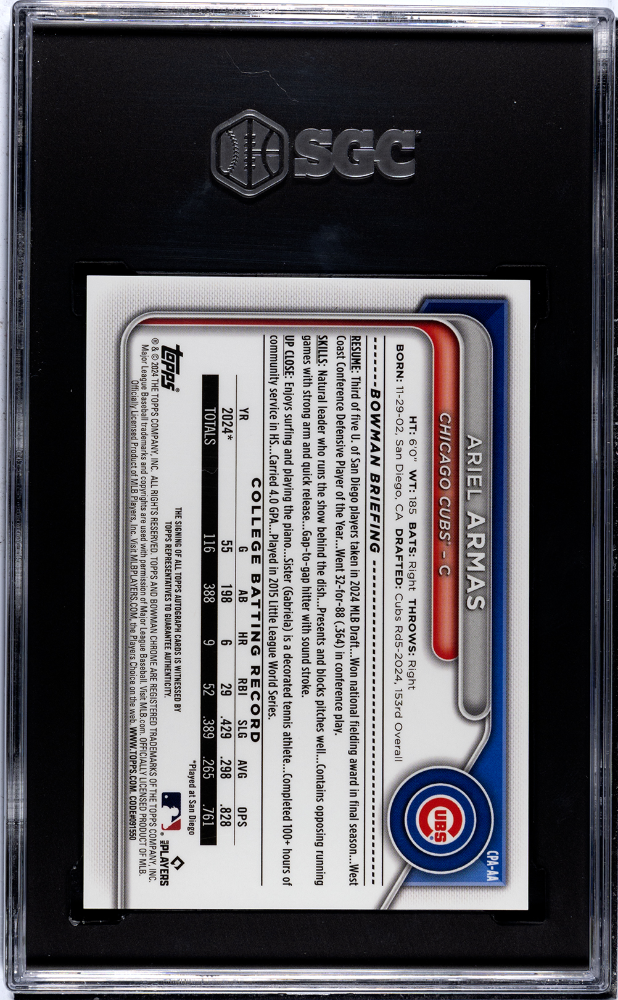 2024 Bowman Draft Ariel Armas #CPA-AA CHR. Green Lava Refractor SGC 10 Auto 10