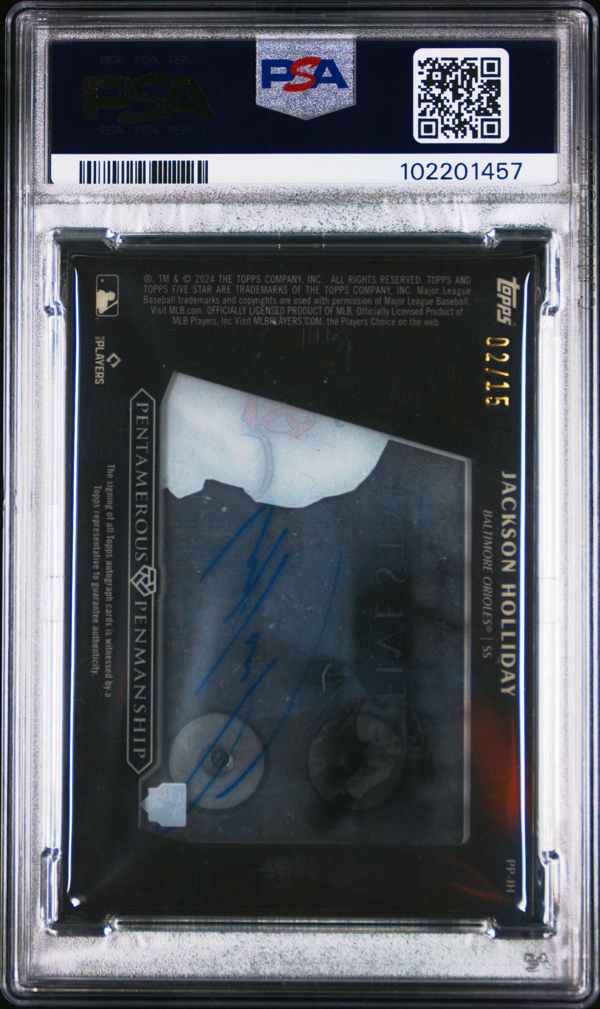 2024 Topps Five Star Five Star Penmanship Jackson Holliday #PPJH Pntmrs Blue /15