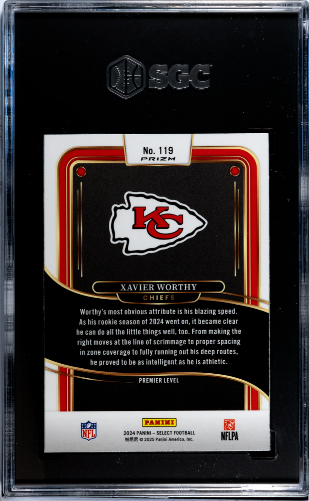 2024 Panini Select Xavier Worthy #119 Red & Blue Shock Prizm SGC 8.5