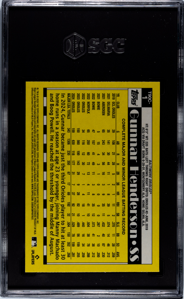 2025 Topps Gunnar Henderson #T90C-1 Chrome '90 SGC 10