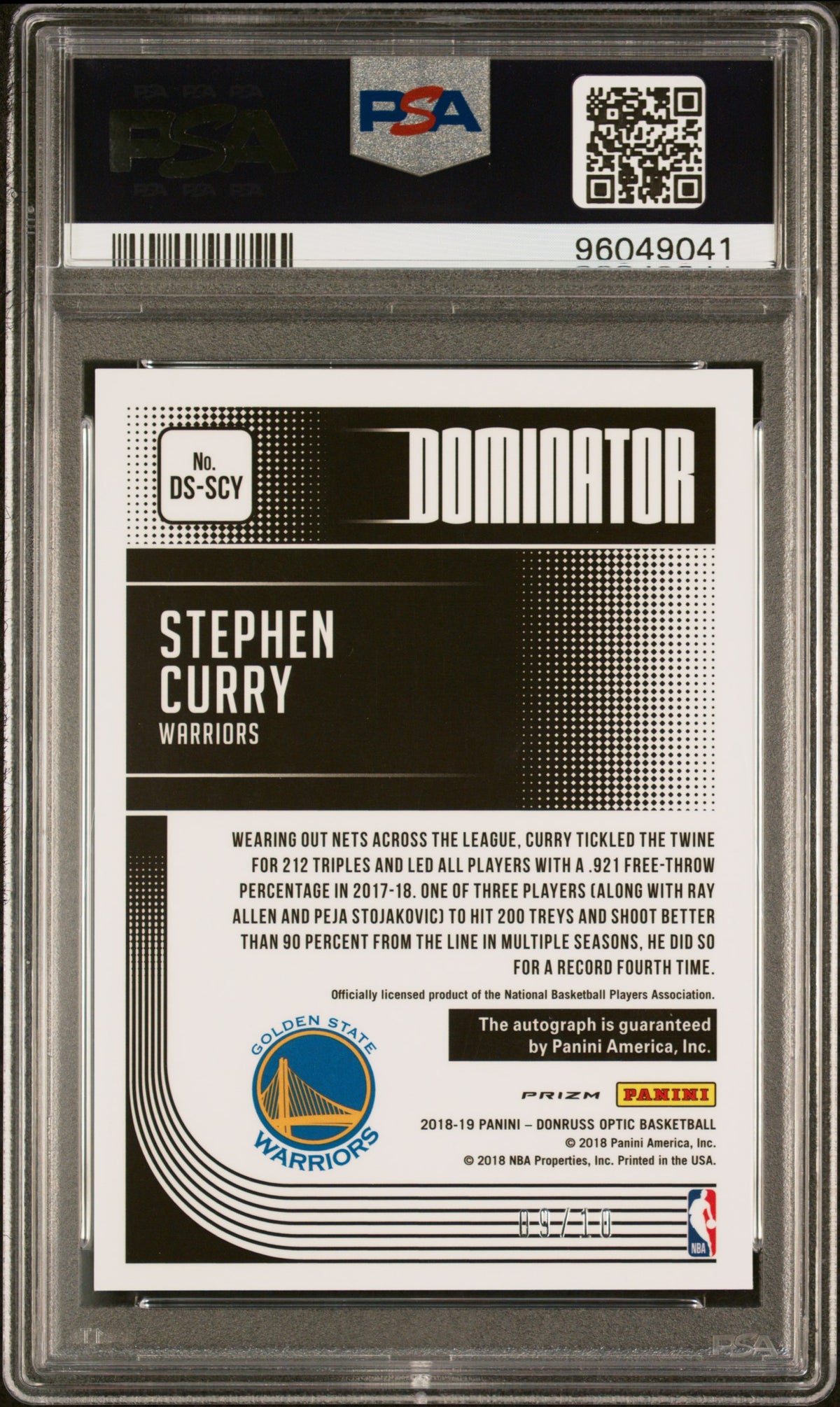 2018 Panini Donruss Optic Dominator Auto Stephen Curry #SCY SIG. Gold PSA