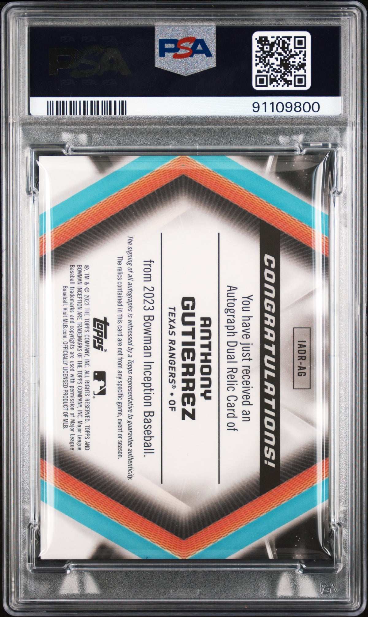 2023 Bowman Inception Autograph Dual Relics Anthony Gutierrez #IADRAG PSA 9