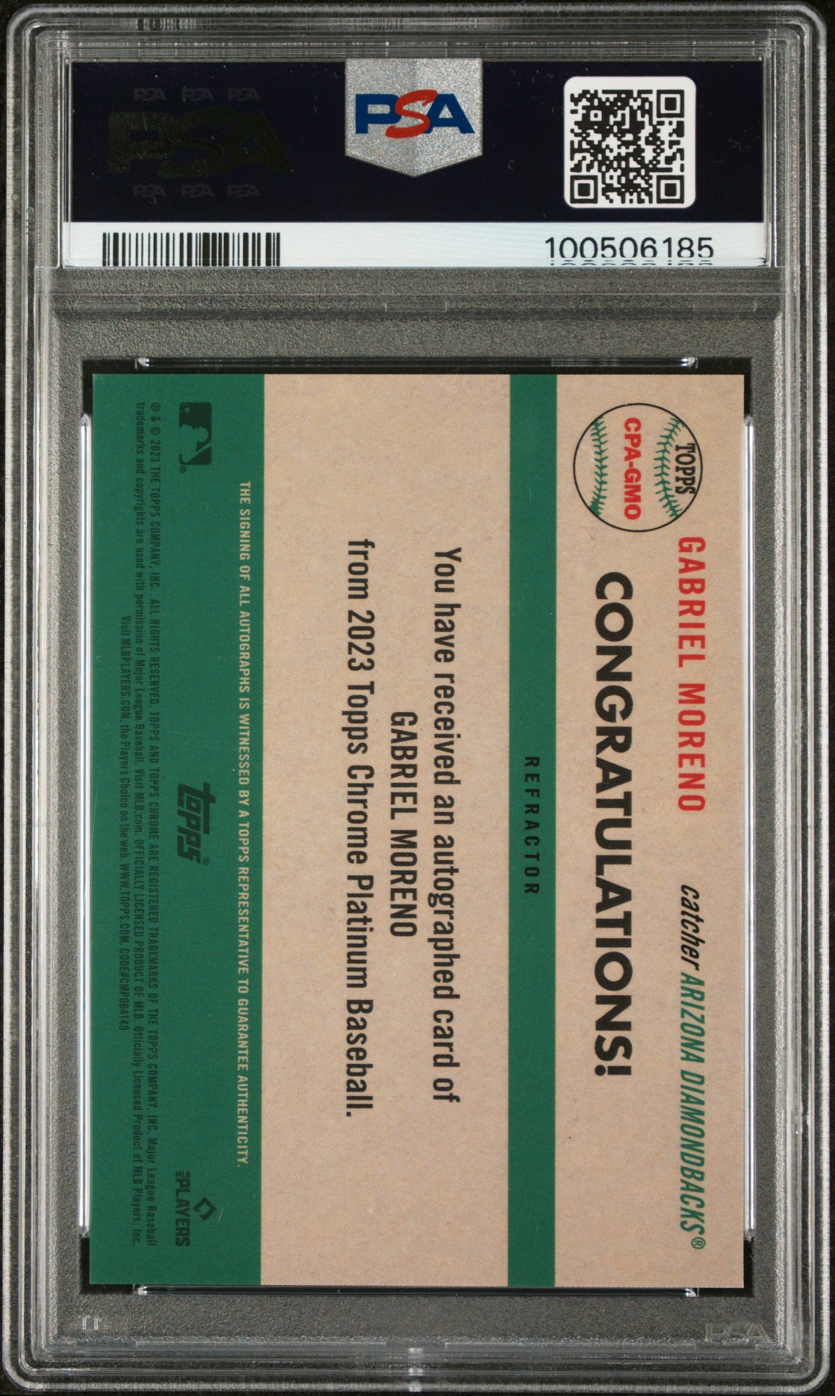 2023 Topps Chrome Platinum Auto Gabriel Moreno #GMO Refractor /199 PSA 9