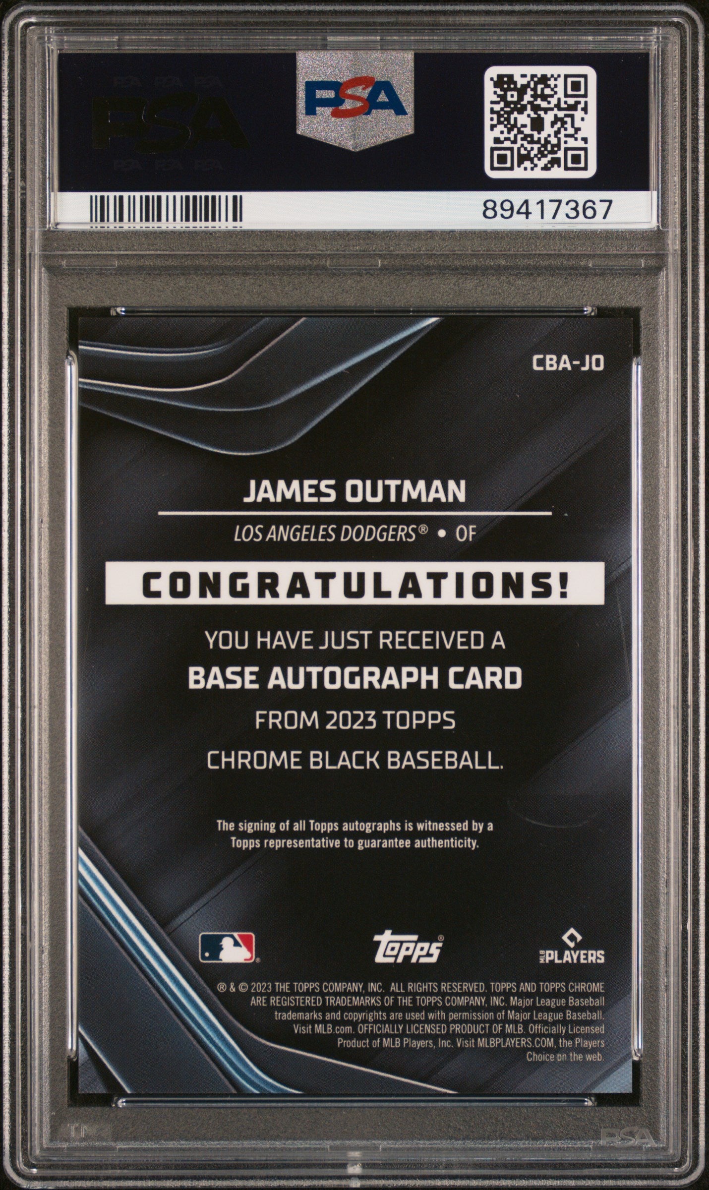 2023 Topps Chrome Black Autographs James Outman #JO PSA 10
