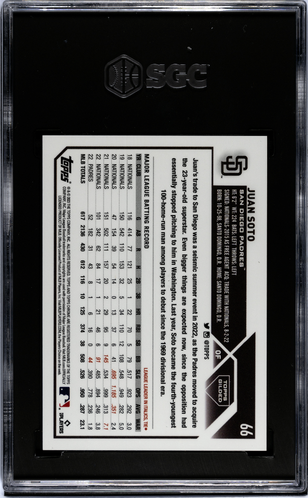 2023 Topps Gilded Collection Juan Soto #66 Wave Gold Etch Refractor SGC 9.5