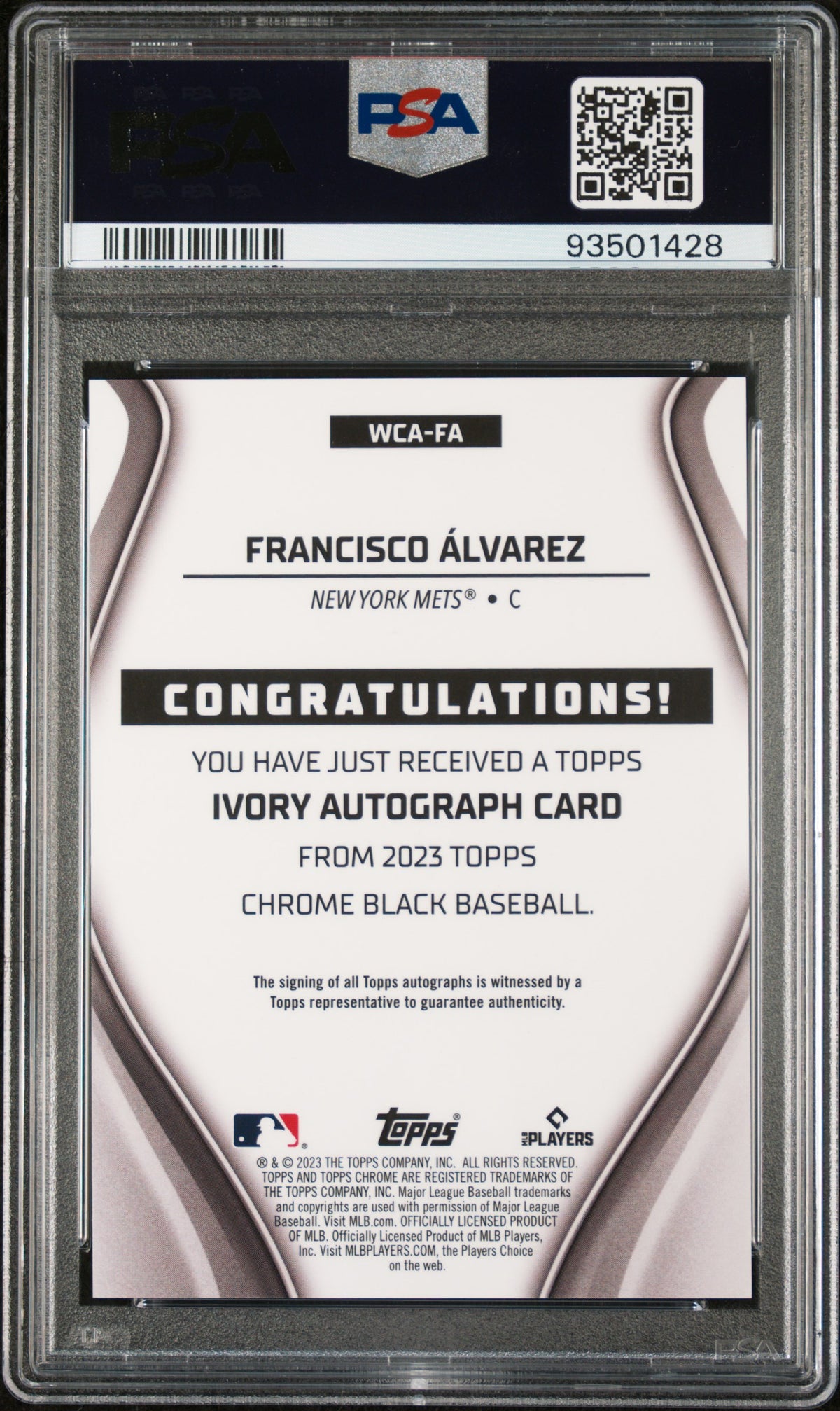 2023 Topps Chrome Black Ivory Autographs Francisco Alvarez #FA 09/50 PSA 9