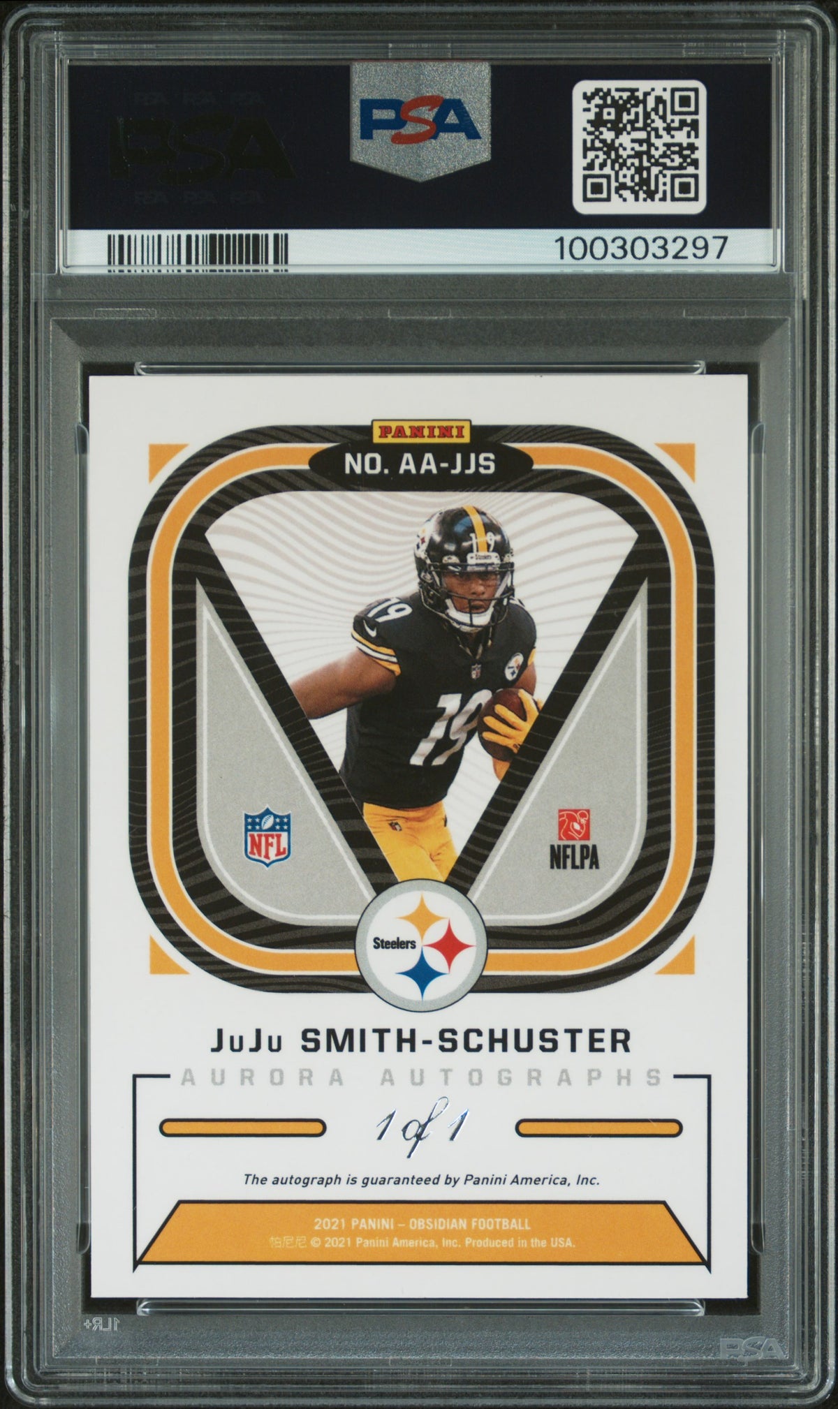2021 Panini Obsidian Aurora Auto Juju Smith-Schuster Blue Finite 1/1 PSA Auto 10