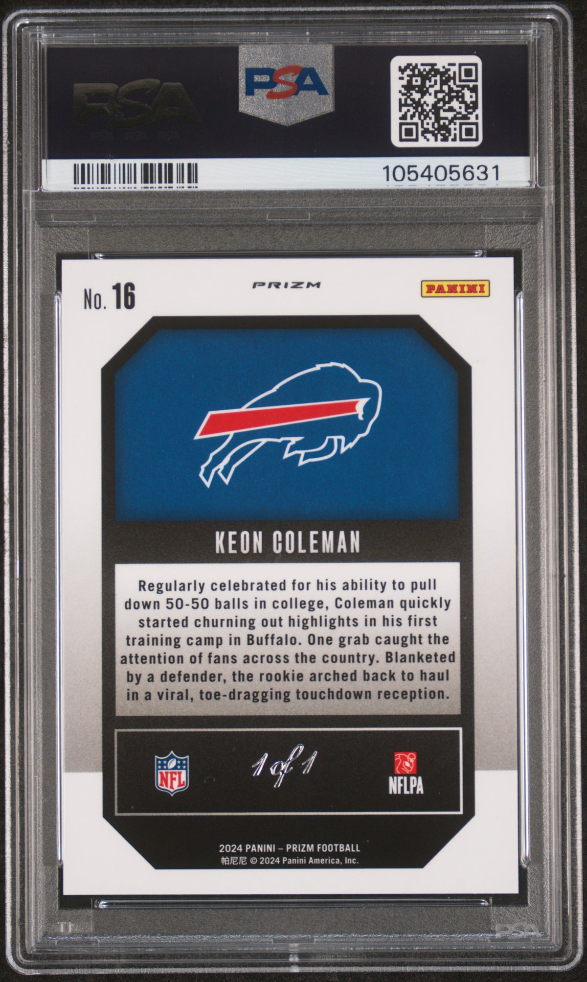 2024 Panini Prizm Emergent Keon Coleman #16 Black Finite 1/1 PSA 9