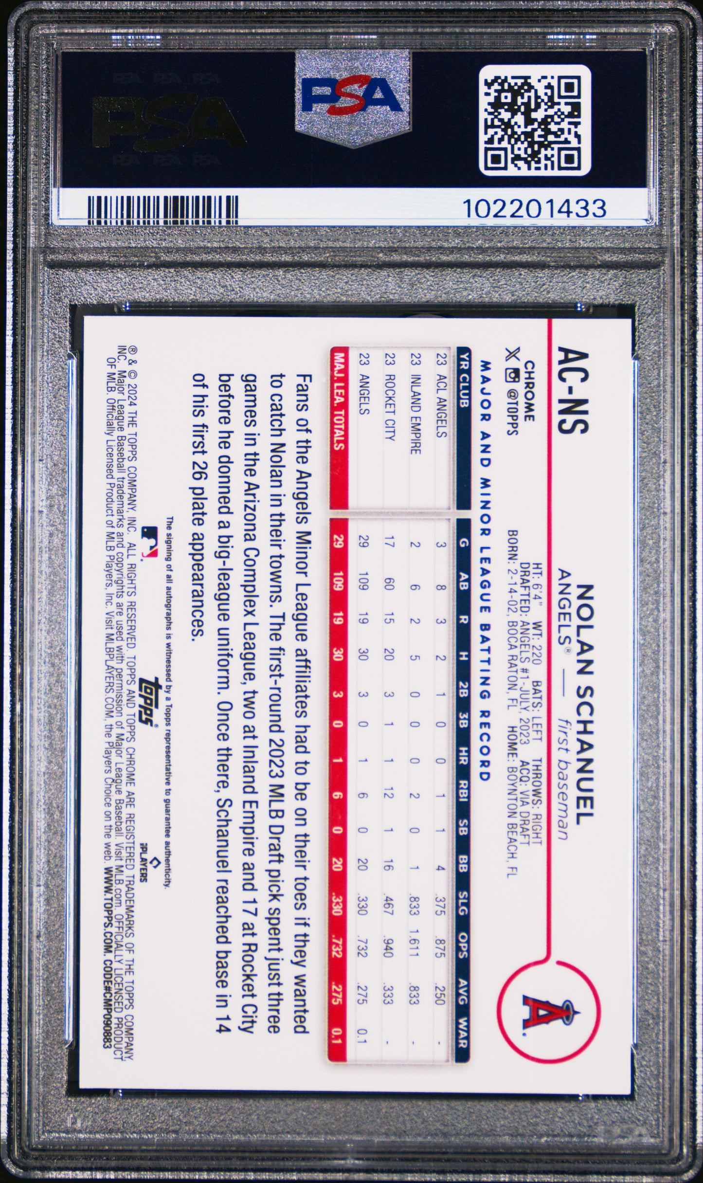 2024 Topps Chrome Update Series Auto Nolan Schanuel #ACNS Purple  /299 PSA 10