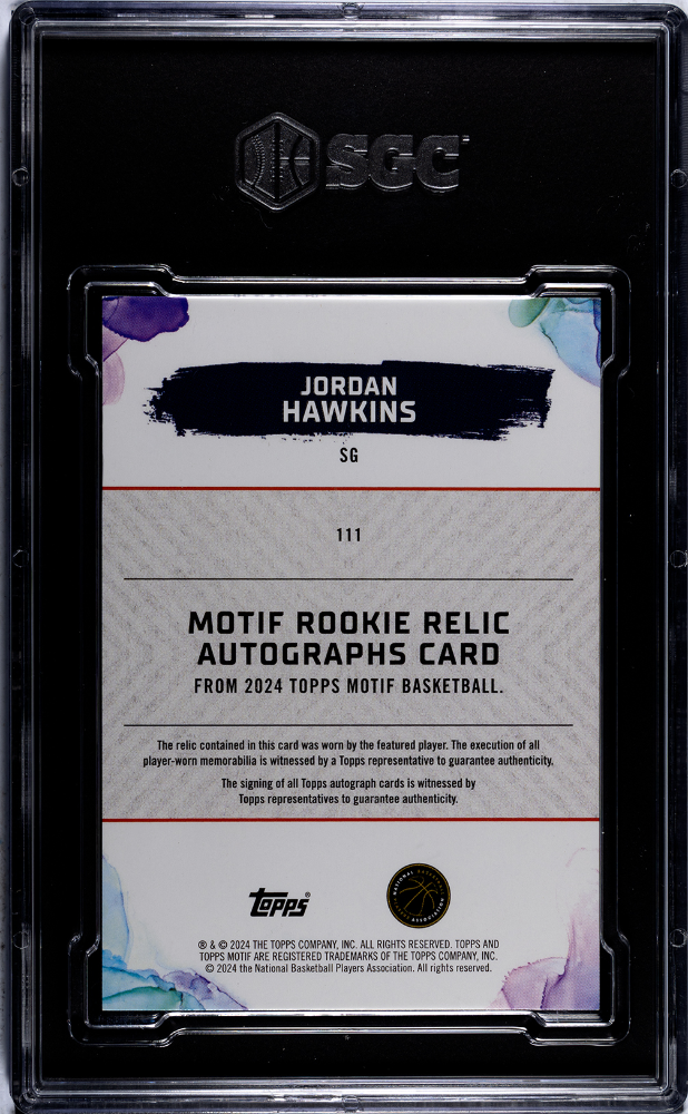 2023 Topps Motif Jordan Hawkins #111 Rookie Relic Autos. Winsor Green SGC 8.5