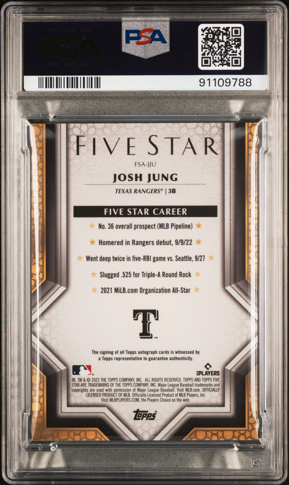 2023 Topps Five Star Autographs Josh Jung #FSAJJU PSA 9