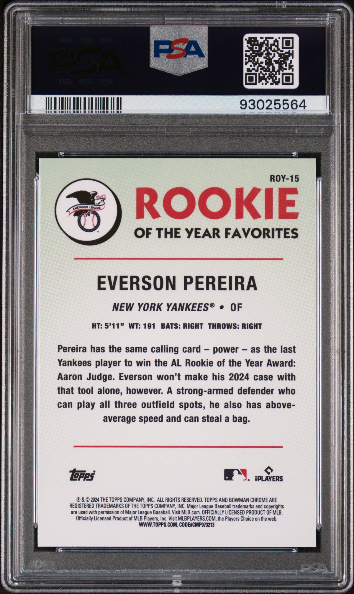 2024 Bowman Rookie Of The Year Favorites Everson Pereira #ROY15 PSA 10