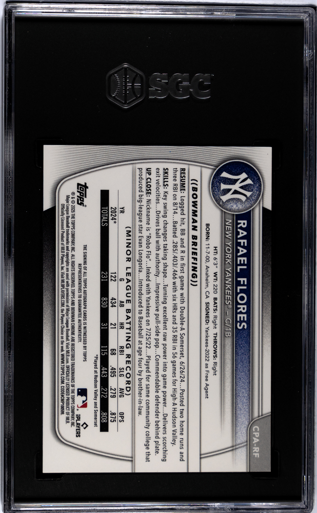 2025 Bowman Rafael Flores #CPA-RF  Prospect Auto Green Grass Ref SGC 9 Auto 10