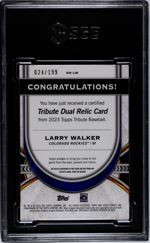 2023 Topps Tribute Larry Walker #DR-LW Dual Relic SGC 9
