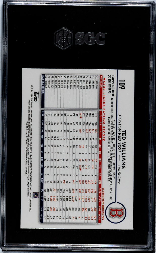 2024 Topps Gilded Collection Ted Williams #109 Gold Wave Refractor SGC 10