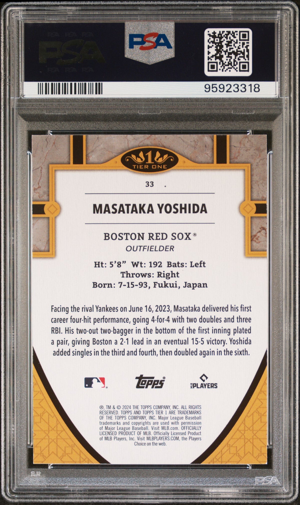 2024 Topps Tier One Masataka Yoshida #33 Silver Foil 09/99 PSA 9