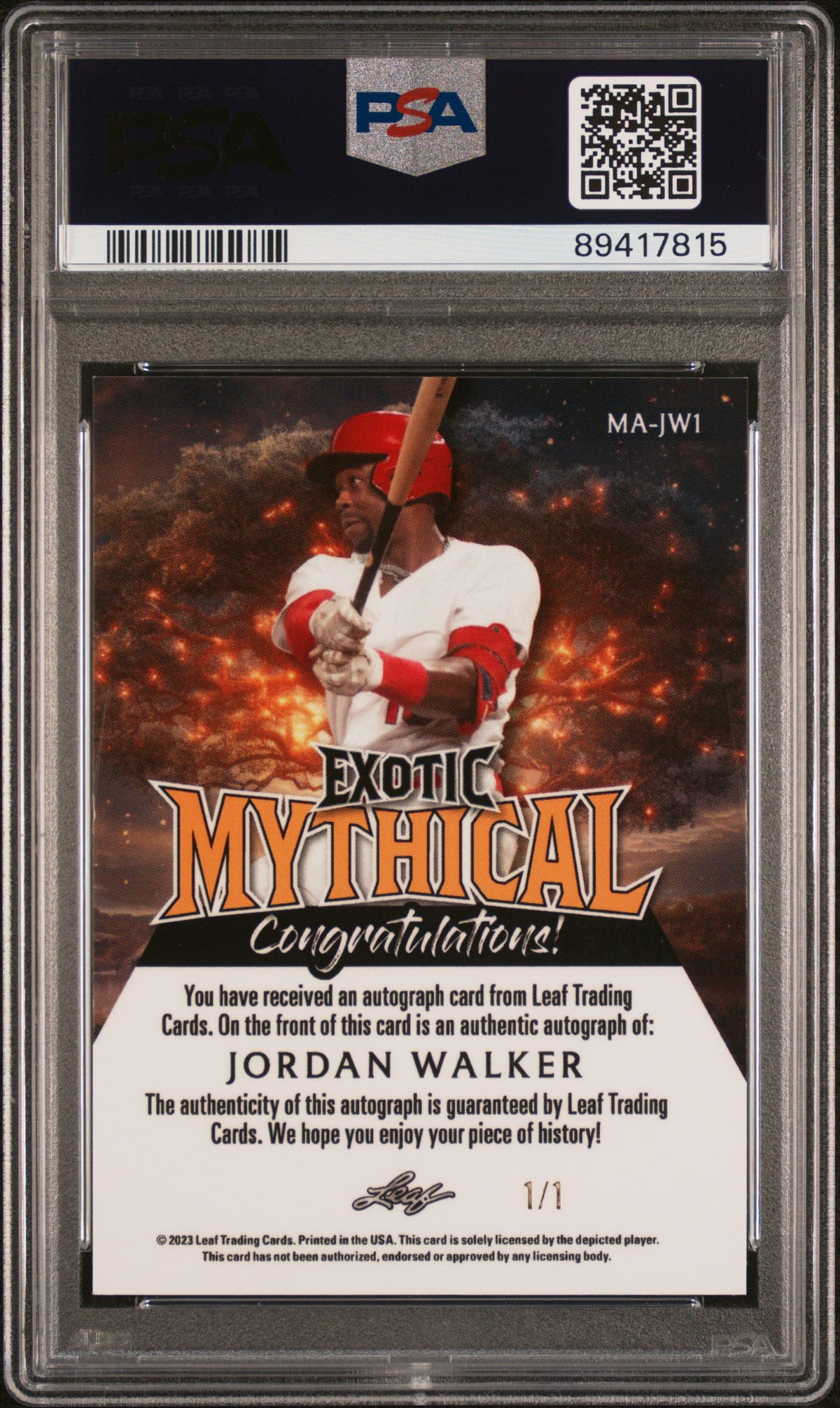 2023 Leaf Exotic Mythical Autographs Jordan Walker #MAJW1 Banshee 1/1 PSA 9
