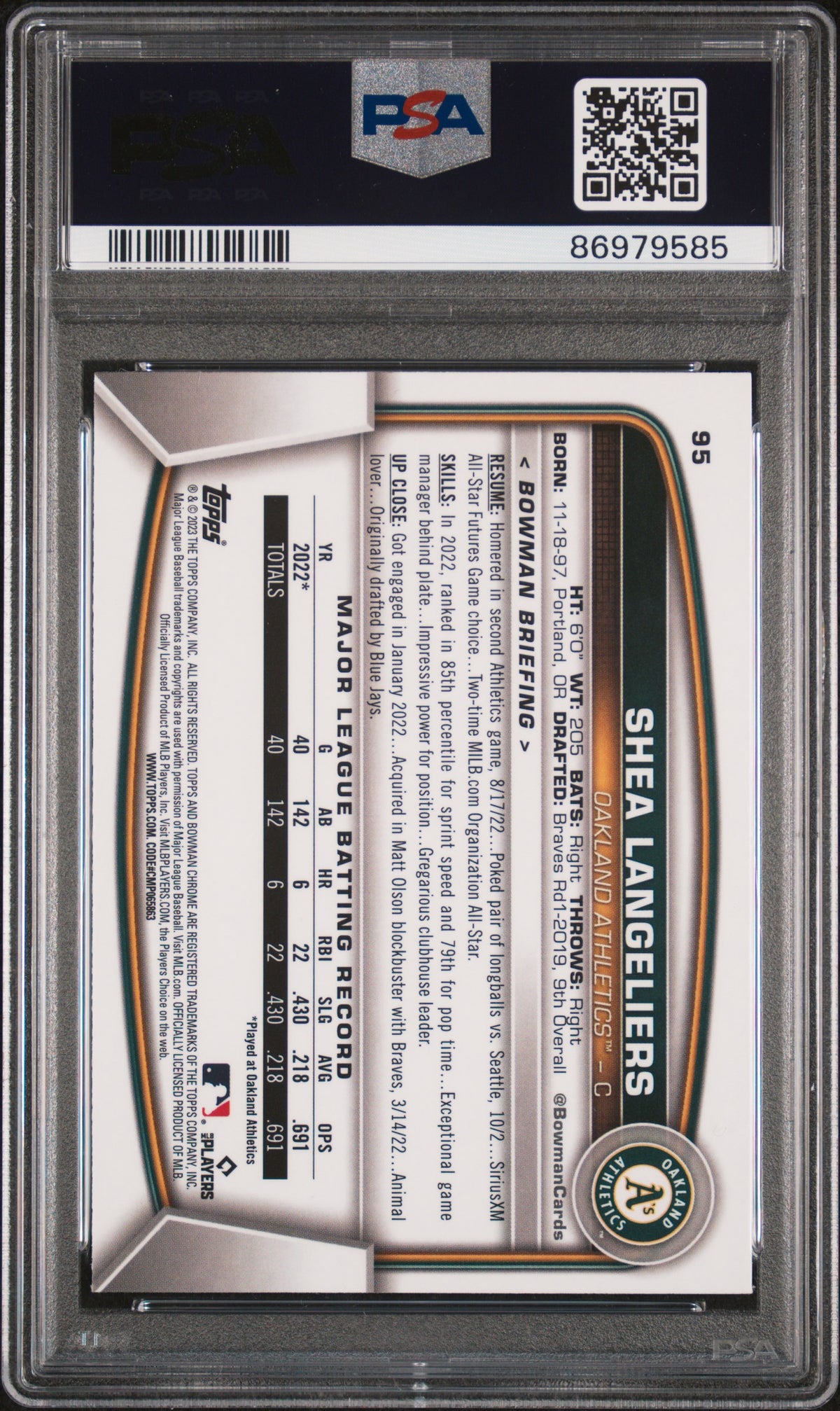 2023 Bowman Chrome Shea Langeliers #95 PSA 9