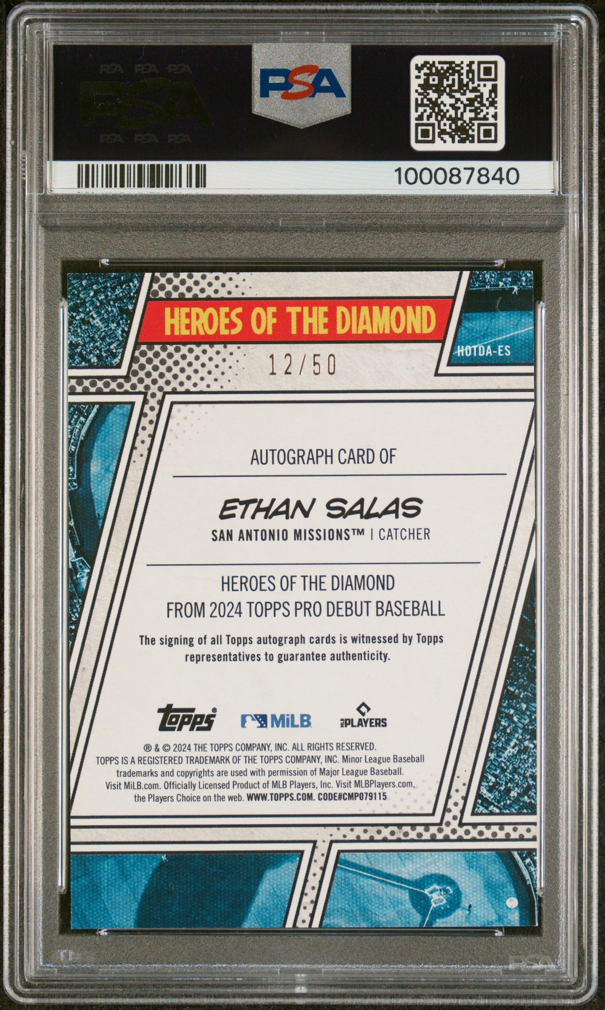 2024 Topps Pro Debut Heroes Of The Diamond Auto Ethan Salas #ES Copper PSA 8