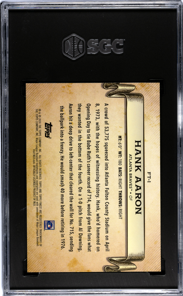 2024 Topps Finest Hank Aaron #FT-1 Timelines Purple Refractor SGC 9