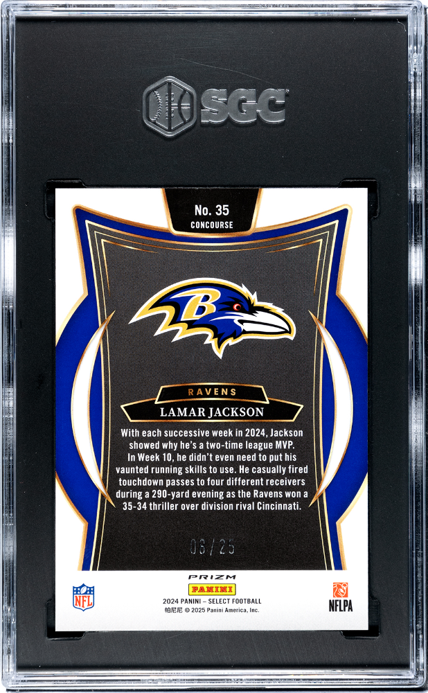 2024 Panini Select Lamar Jackson #35 Blue Disco Prizm SGC 9