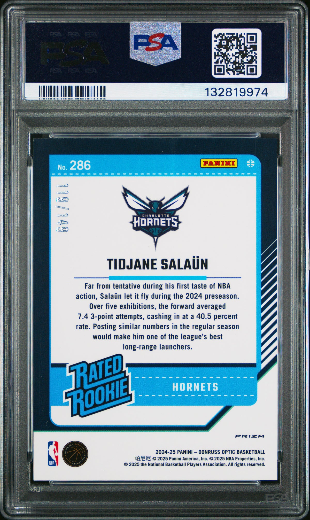 2024 Panini Donruss Optic Tidjane Salaun #286 Lime Green PSA 10