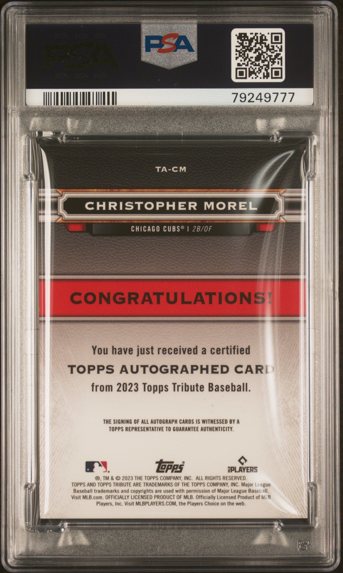 2023 Topps Tribute Tribute Auto Christopher Morel #TACM /199 PSA