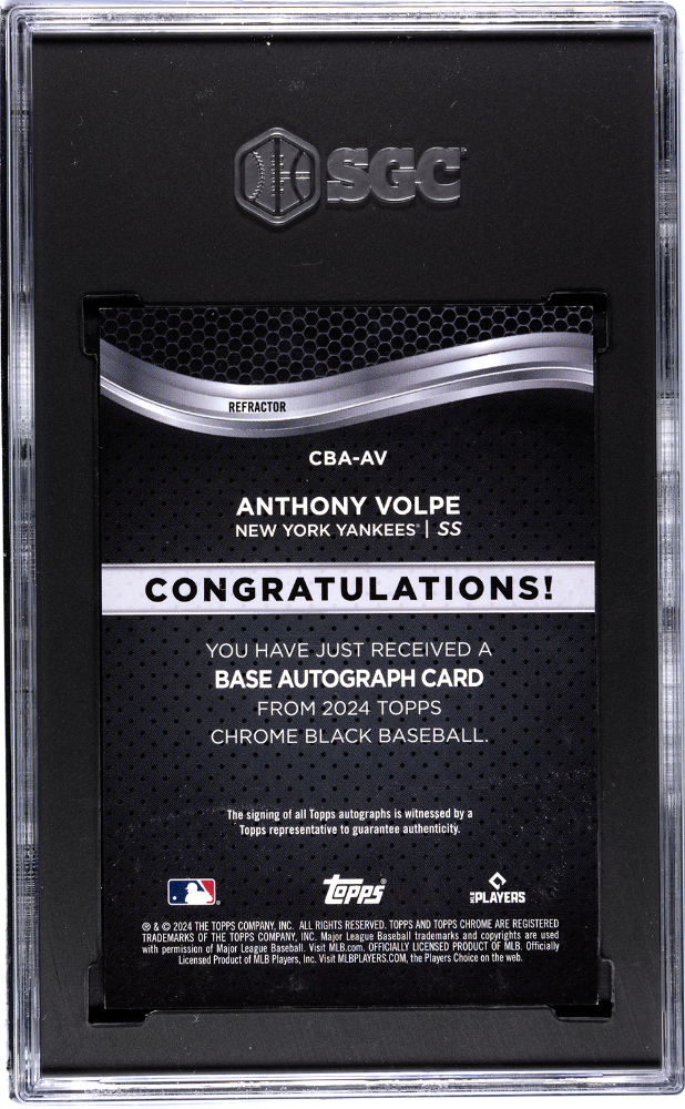2024 Topps Chrome Black Anthony Volpe #CBA-AV Autograph Refractor SGC 9 Auto 10