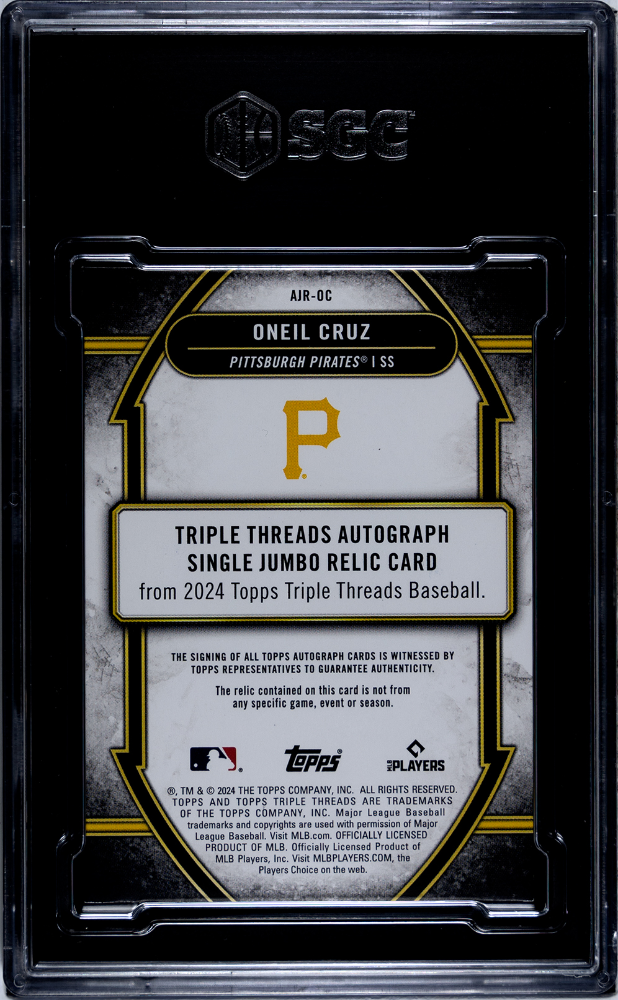 2024 Topps Triple Threads Oneil Cruz #AJR-OC Auto /75 Jumbo Relic SGC 8.5