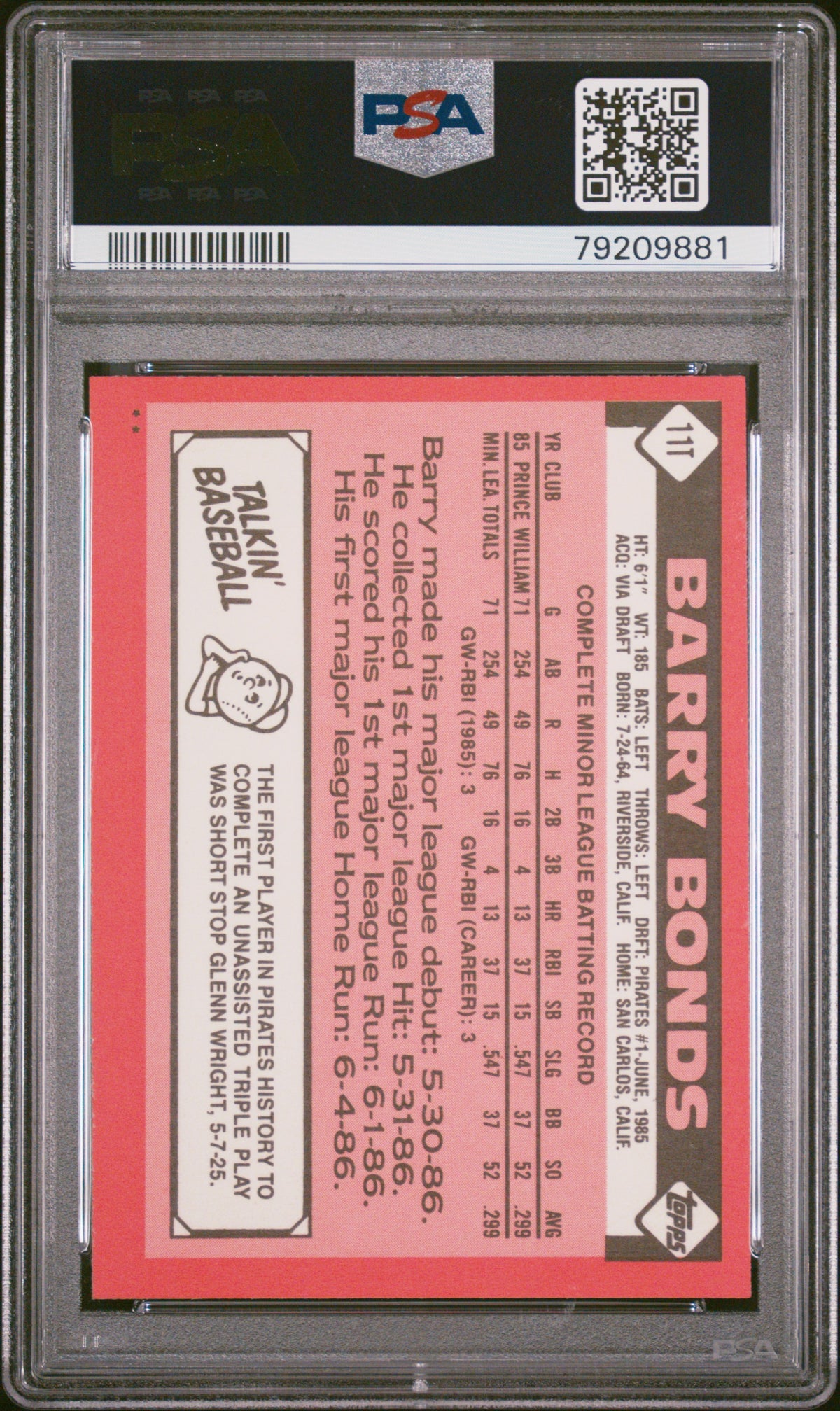 1986 Topps Traded Barry Bonds #11T PSA 8