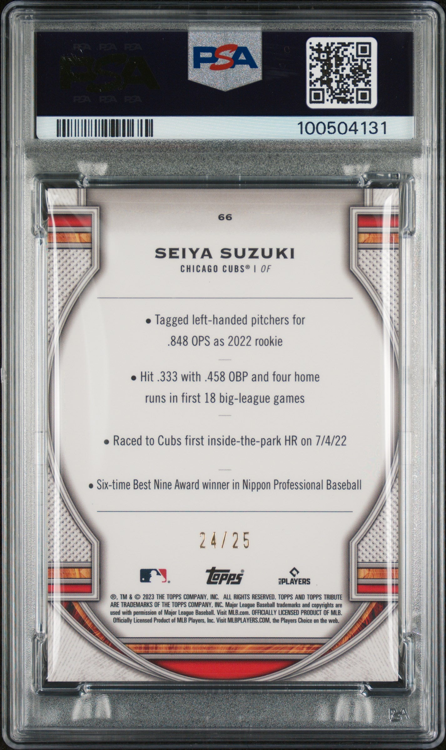2023 Topps Tribute Seiya Suzuki #66 Orange PSA 10