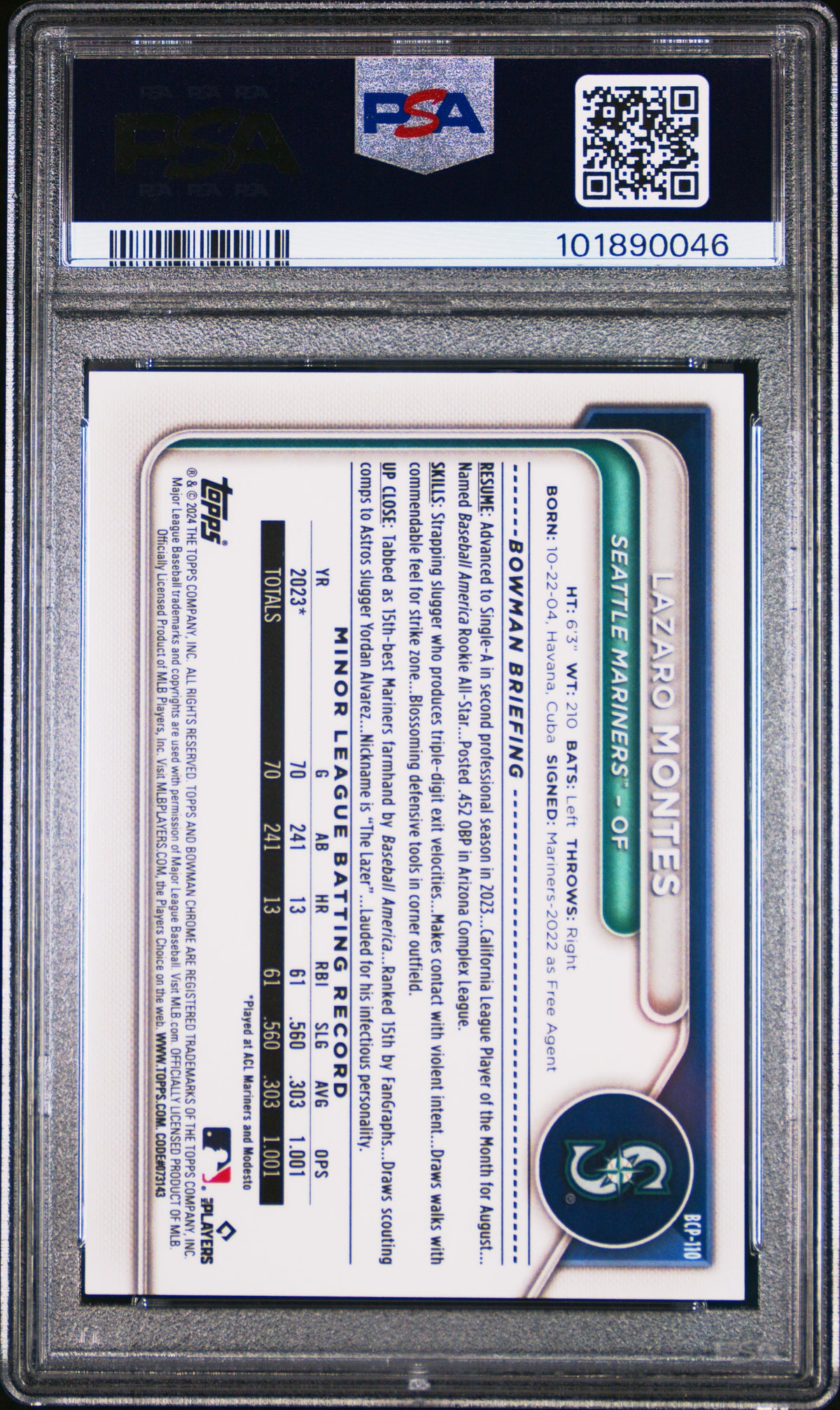 2024 Bowman Sapphire Edition Chrome Prospects Lazaro Montes #BCP110 Yellow PSA 9