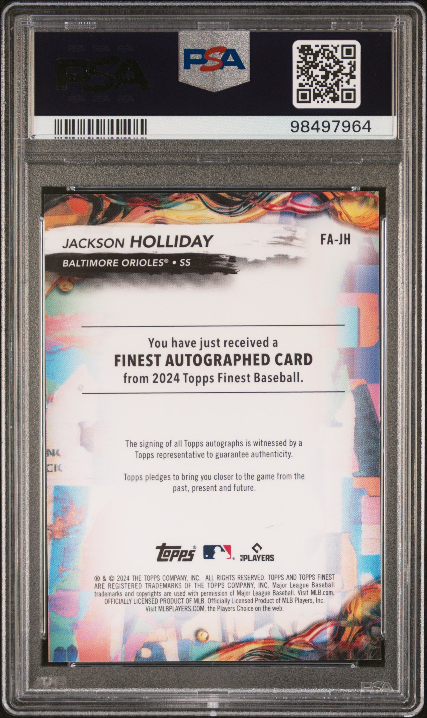 2024 Topps Finest Finest  Jackson Holliday #FAJH Sky Blue Refractor /150 PSA 10