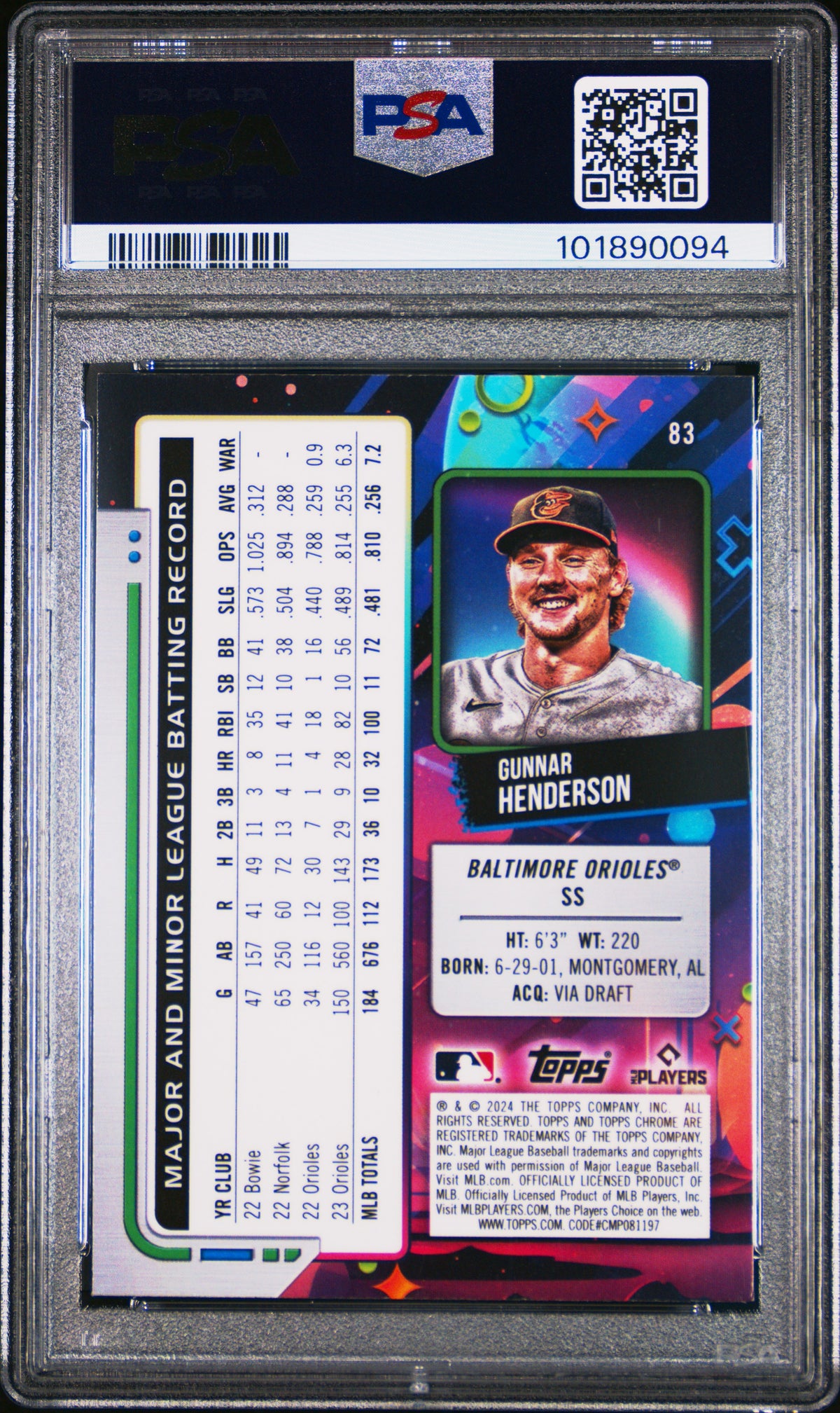 2024 Topps Chrome Cosmic Gunnar Henderson #83 Aqua Equinox Refractor /199 PSA 9