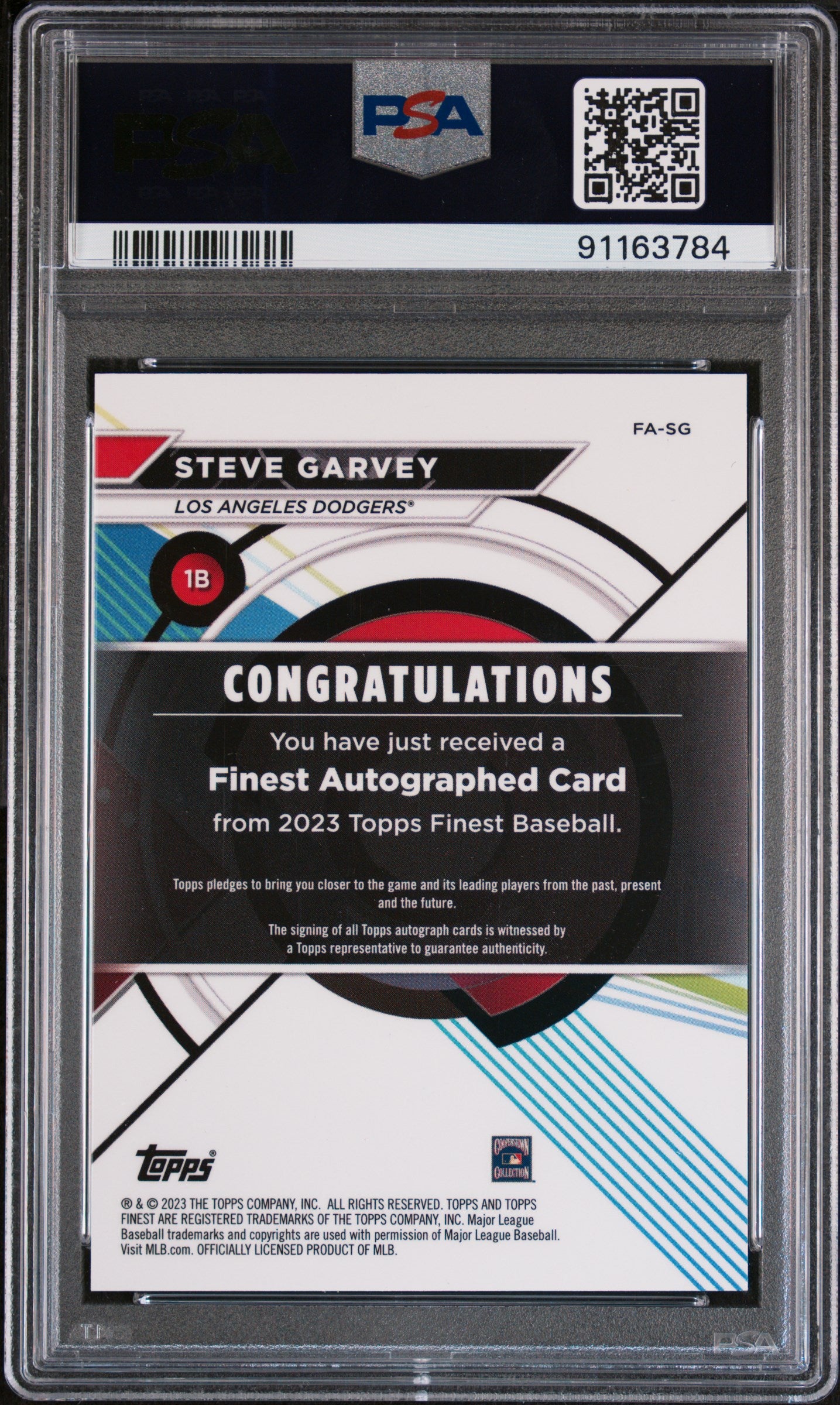 2023 Topps Finest Finest Autographs Steve Garvey #SG Red 3/5 PSA 10