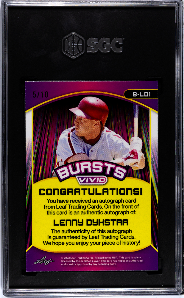 2023 Leaf Vivid Lenny Dykstra #BA-LD1 Bursts Autograph SGC 9