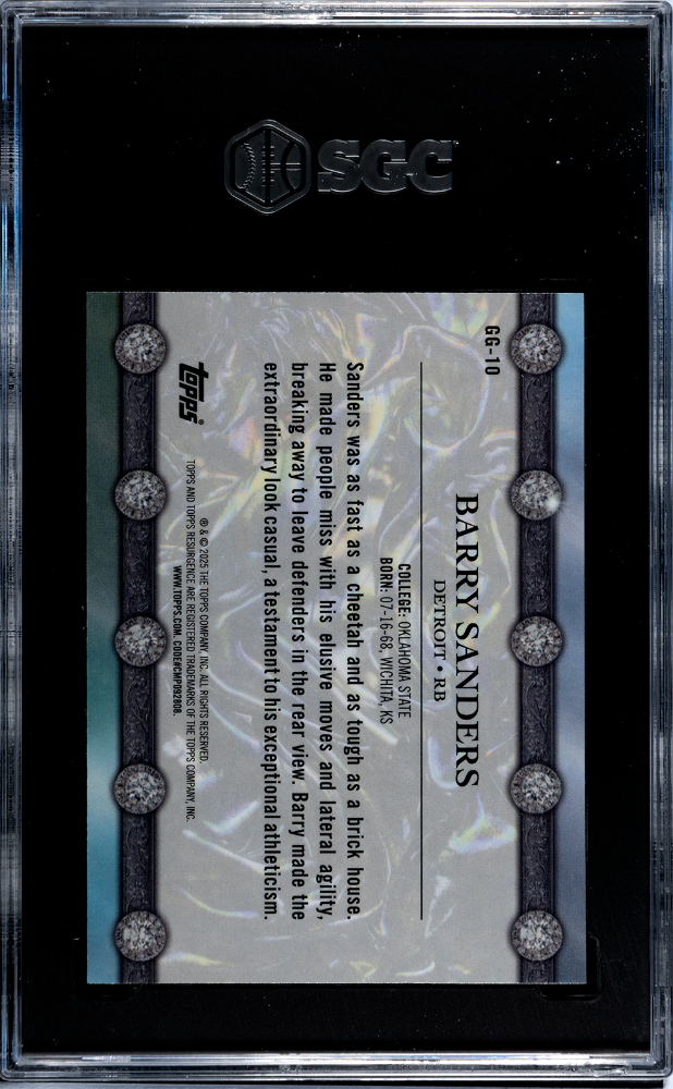 2024 Topps Resurgence Barry Sanders #GG-10 Glimmer And Gleam Purple SGC 10
