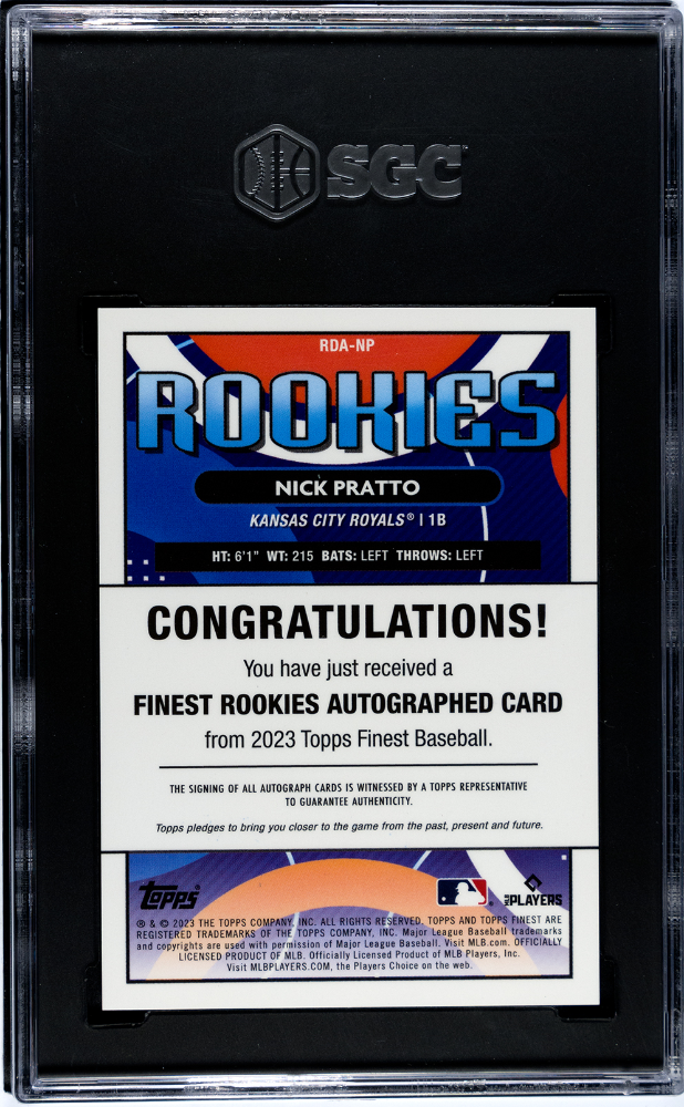 2023 Topps Finest Nick Pratto #RDA-NP Rc  SGC 9.5 Auto 10