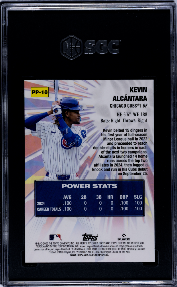 2025 Topps Chrome Kevin Alcantara #PP-18 Power Players Black Refractor SGC 10