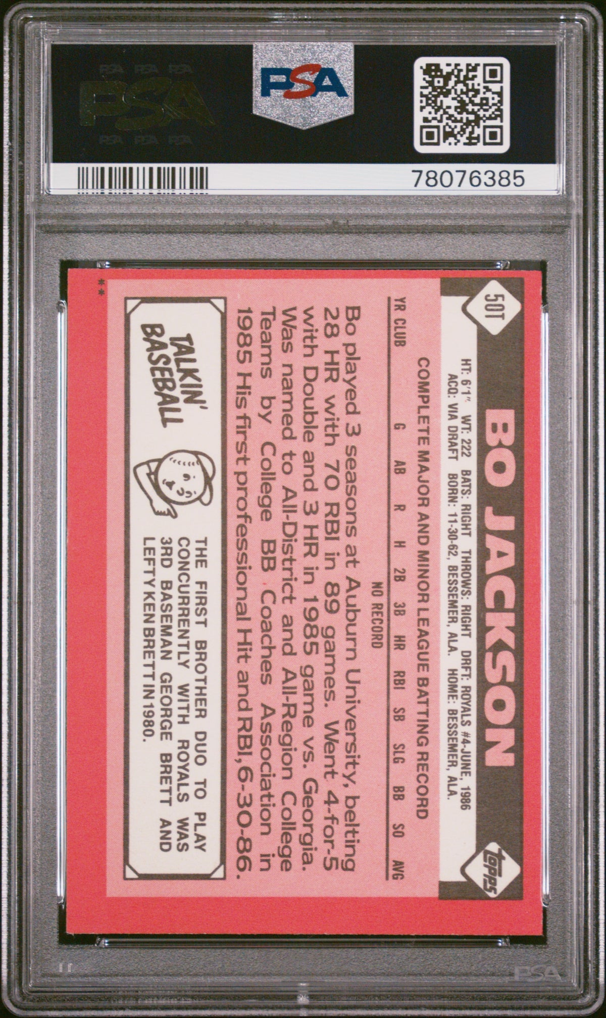 1986 Topps Traded Bo Jackson #50T PSA 6