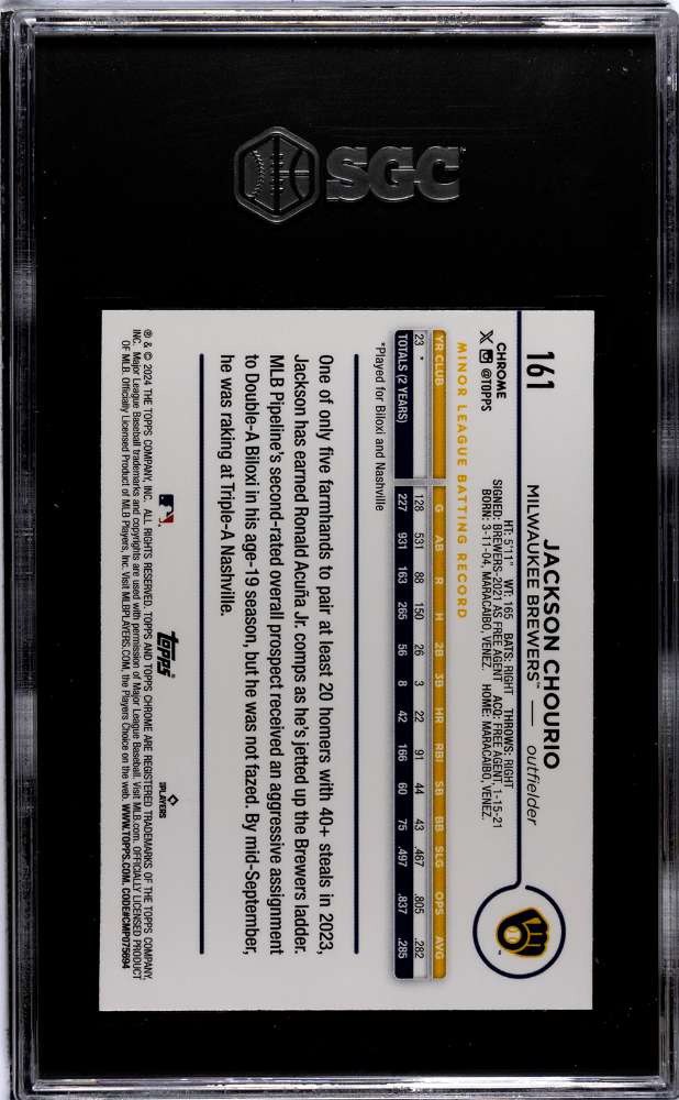 2024 Topps Chrome Jackson Chourio #161 Raywave Refractor SGC 9.5